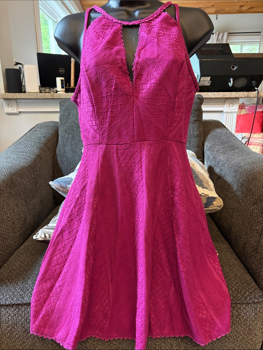 Free People Women's Fuchsia Lace Fit-and-Flare Dress - Sleeveless size 4